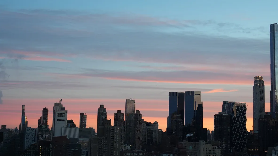 New York City skyline at sunset